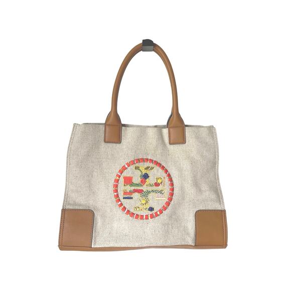 EUC Tory Burch Limited Edition Hawaii Embroidered Canvas Leather Boho Tote Bag - Picture 3 of 10